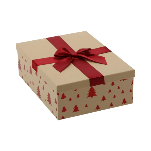Cutie cadou de Crăciun maro cu fundă bordo 28,5 × 20 × 8,5 cm