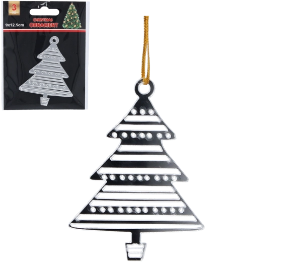 Set de ornamente argintii brăduț, 3 buc.