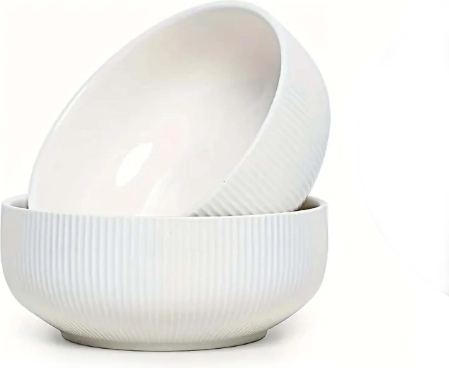 Bol 530 ml din ceramică canelată, crem alb