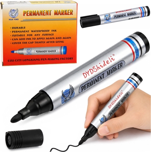 Marker permanent impermeabil negru cu vârf teșit 13,5 cm - 1 bucată