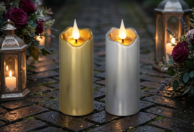 Lumânare LED 5 × 13 cm în culoare aurie și argintie