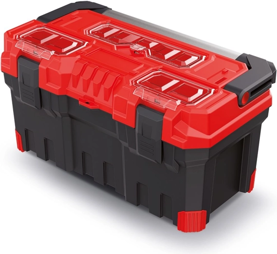 Cutie din plastic pentru unelte cu mâner metalic TITAN PLUS, 55 × 29 × 28 cm, roșie