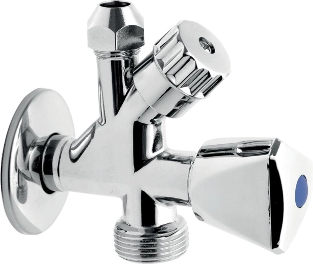 Robinet colțar combinat pentru mașină de spălat cu clapetă de sens 3/8" x 1/2" x 3/4"