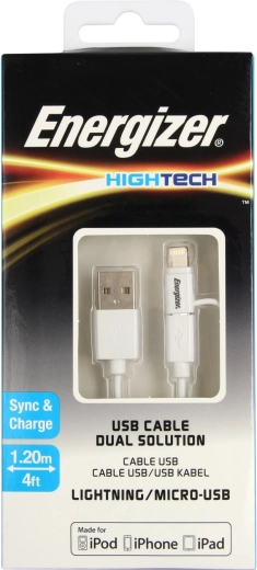 Energizer cablu de încărcare universal Lightning/Micro USB 2,4 A 1,2 m alb
