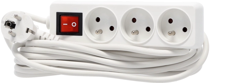 Prelungitor cu protecție la supratensiune cu întrerupător, 3 prize, 5 m, alb