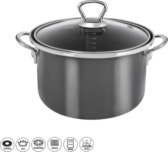 Oală METALIC Lem 5 l cu capac din sticlă