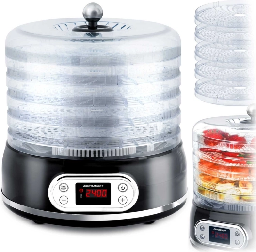 Uscător de alimente Berdsen, 10 l, 5 tăvi, negru