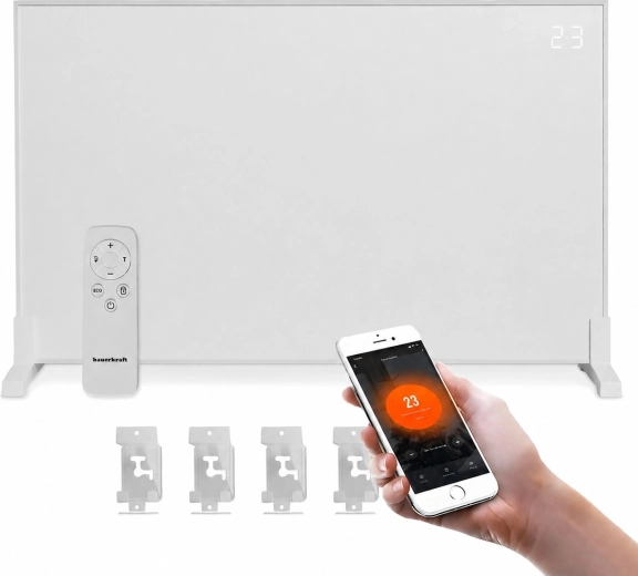 Panou de încălzire cu infraroșu Bauerkraft 800 W cu Wi‑Fi și afișaj LED 60 × 100 cm
