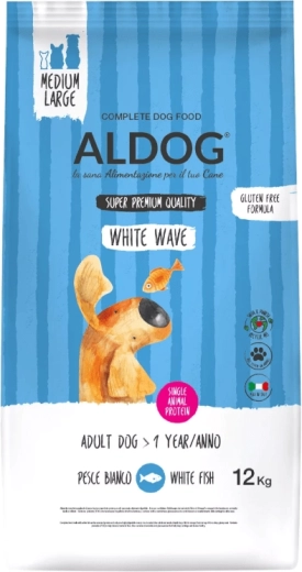 Aldog White Wave granule pentru câini adulți de rase medii și mari cu pește alb 12 kg