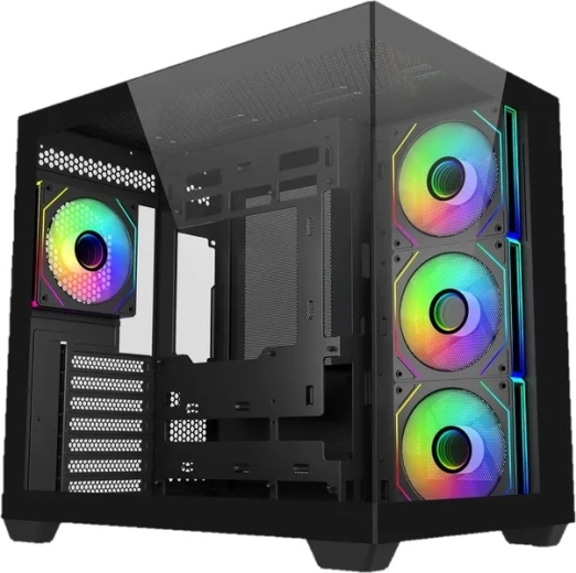 Carcasă Elite 681 panoramică 270° din sticlă securizată, neagră