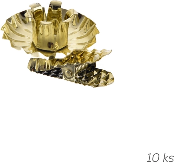 Suporturi metalice aurii pentru lumânări de Crăciun cu clips, 10 buc. (diametru 1,5 cm)