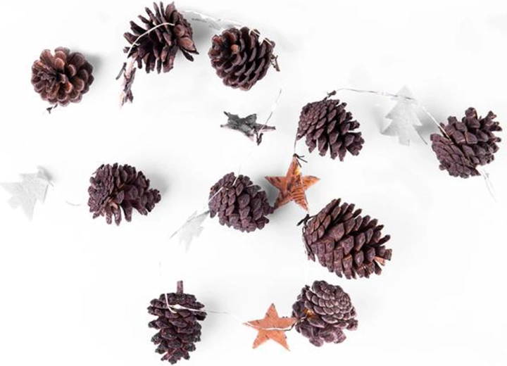 Șir luminos de Crăciun cu temporizator, 10 LED – conuri, stele și brazi