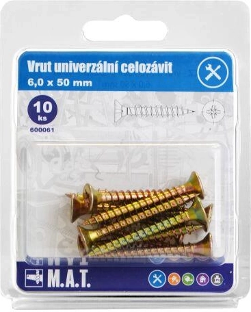 Șuruburi universale cu filet complet 6 × 50 mm, zincate, 10 buc