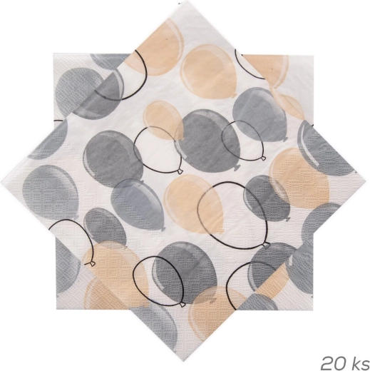Șervețele de hârtie cu motiv de baloane gri 33 × 33 cm, 20 buc.