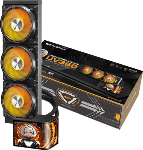 DarkFlash UV360 răcire cu lichid pentru procesor 360mm (AIO) neagră, cu ecran OLED curbat 2K
