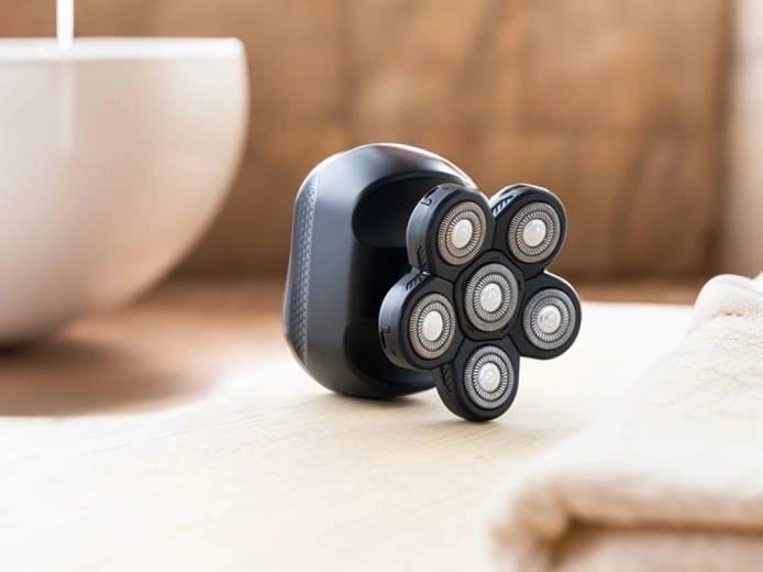 Șase capete rotative flexibile pentru un bărbierit neted