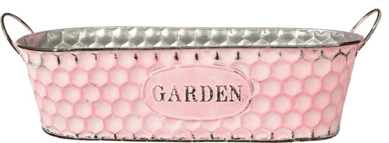 Înveliș metalic tip jardinieră pentru flori Garden roz 37 cm
