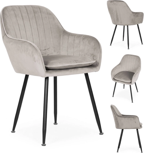 Scaun de dining tapițat din catifea ModernHome, gri deschis
