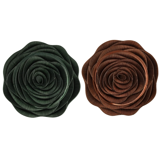 Suport rotund pentru farfurie cu decor trandafir verde-cupru – set 6 buc.