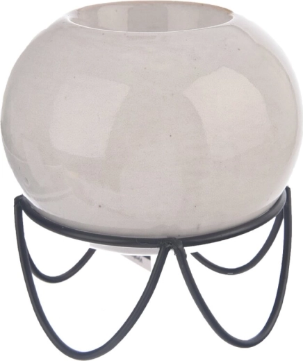 Sfeșnic din ceramică și metal, culoare gri, 11 cm
