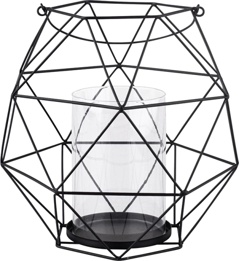Sfeșnic geometric din metal cu mâner și inserție din sticlă 22 × 22 × 22 cm, negru