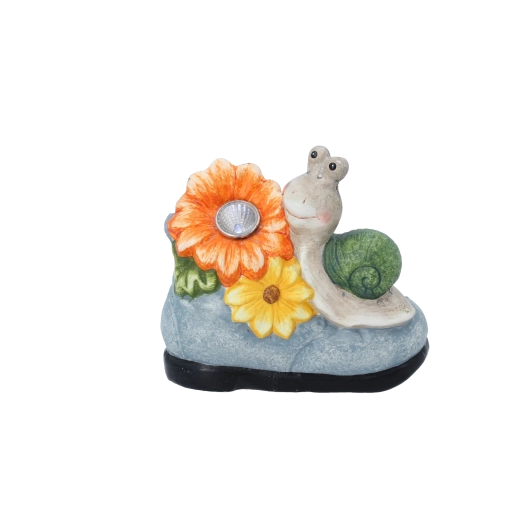 Decorațiune de grădină melc cu floare și lumină LED