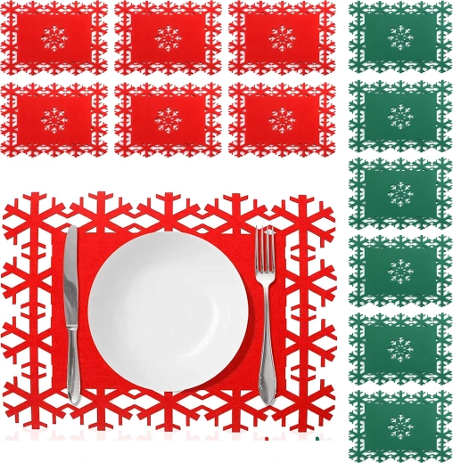 Suporturi festive din fetru pentru farfurii, cu fulgi de nea, 12 buc.