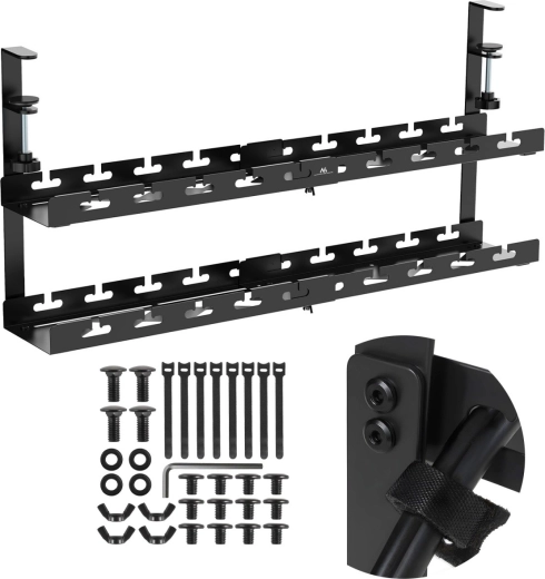 Organizator de cabluri sub birou pe două niveluri cu cleme MACEAN MC-102