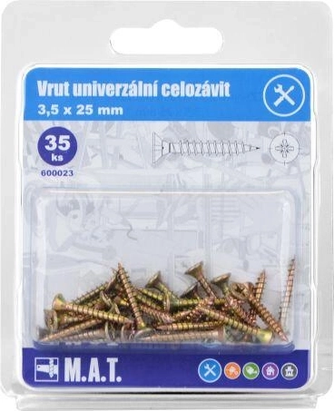 Șuruburi universale cu filet complet 3,5 × 25 mm, zincate (35 buc.)
