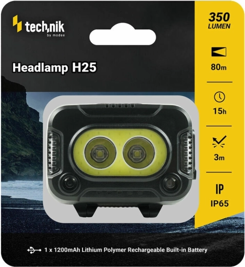 Frontala Technik MT-H25 cu suprafață cauciucată, CREE XPG-2 și COB LED, USB‑C, lumină roșie și stroboscop