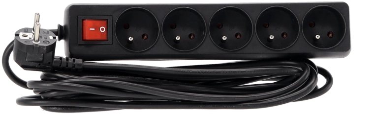 Prelungitor cu protecție la supratensiune cu întrerupător, 5 prize, 5 m, negru