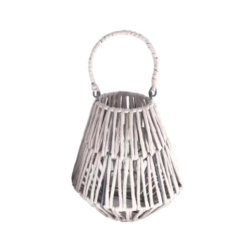 Lampion alb împletit cu inserție de sticlă 21 × 23 cm