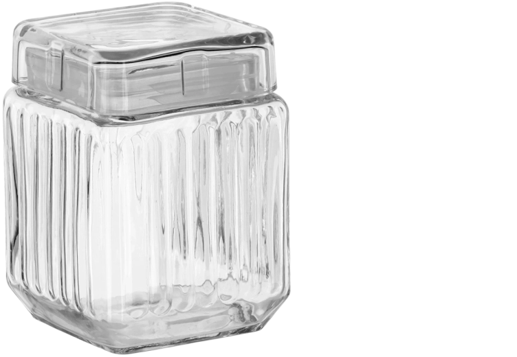 Borcan pătrat din sticlă 1,1 l cu capac din sticlă