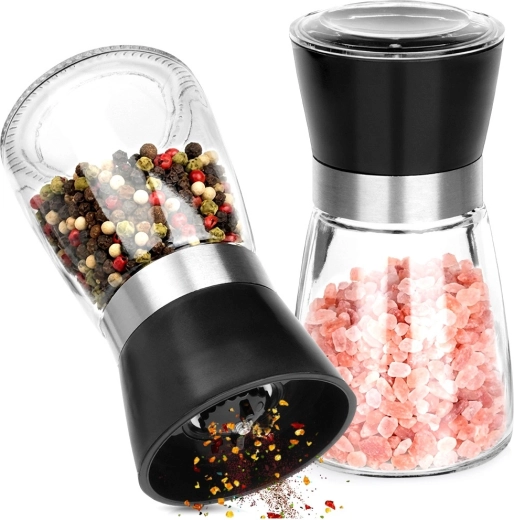 Râșnițe din sticlă pentru sare și piper 180 ml, set 2 buc