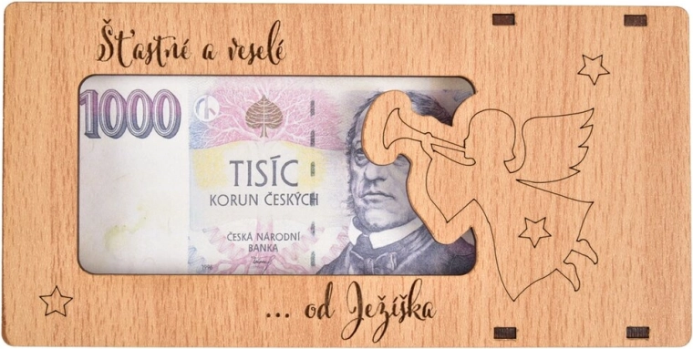 Cutie cadou din lemn pentru bani „Sărbători fericite și vesele”