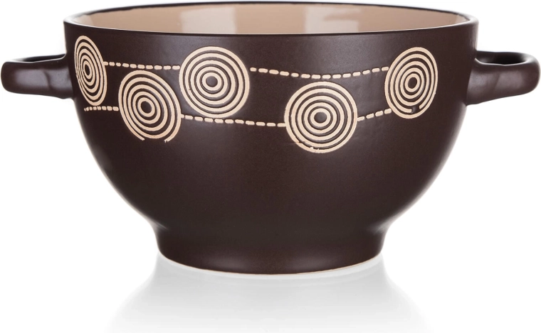 Bol ceramic cu mânere Spirală 13,5 cm maro închis
