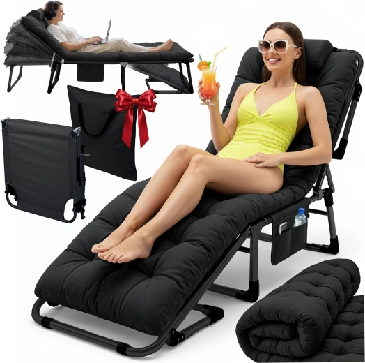 Pat pliabil turistic și șezlong de grădină Sofotel ChillWell Dream – negru