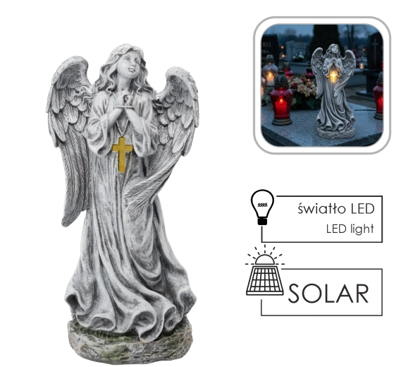 Înger cu cruce LED cu alimentare solară 50,5 cm