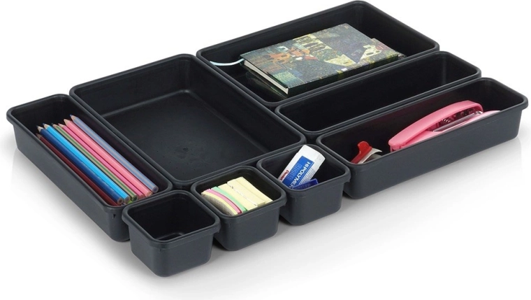 Organizator modular Vilde pentru sertar, 8 piese, negru