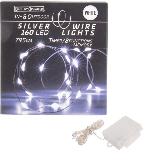 Ghirlandă luminoasă LED pe fir 160 LED albă cu temporizator pentru interior și exterior