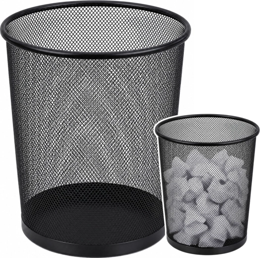 Coș de gunoi metalic de birou din plasă metalică, rotund, negru 10 l - 1 bucată