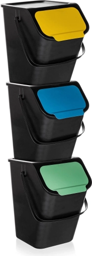 Coșuri stivuibile pentru colectare selectivă BINI 3×25 l, negre