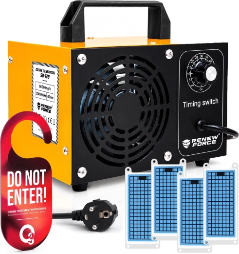 Generator de ozon Renew Force 60 000 mg/h cu 4 plăci ceramice, debit 200 m³/h și temporizator 1–60 min - 1 bucată