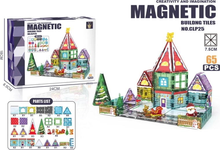 Set de construcție magnetic Căsuța lui Moș Nicolae – 65 de piese