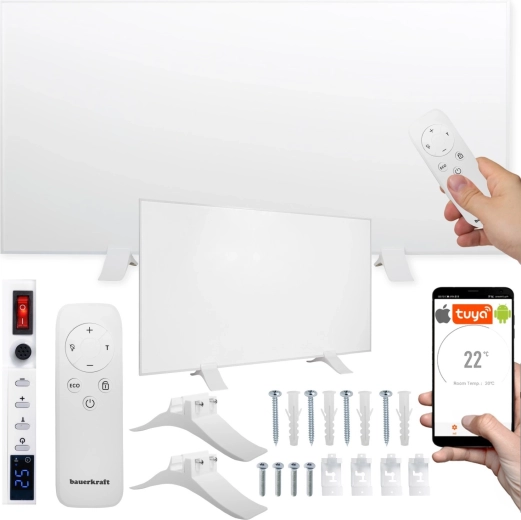 Panou de încălzire cu infraroșu Bauerkraft 770 W Wi‑Fi 60 × 120 cm alb