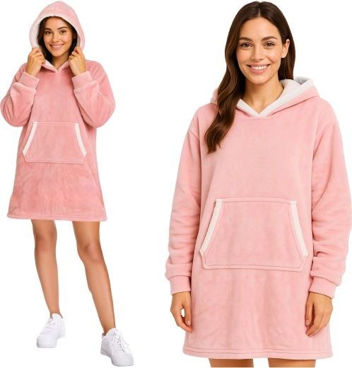 Ruhhy hanorac-pătură oversize cu glugă XXL roz - 1 bucată