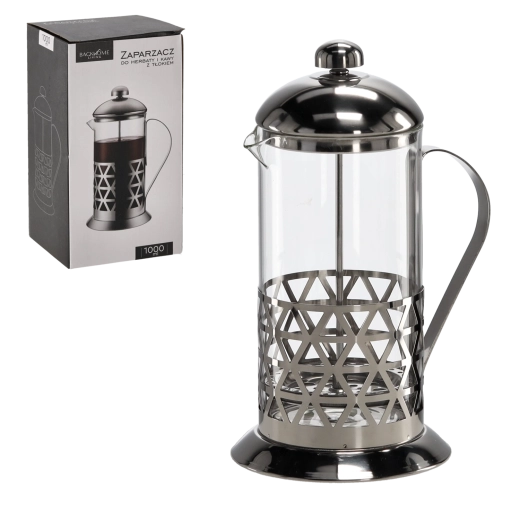 French press cu pârghie pentru cafea și ceai 1000 ml din sticlă borosilicată și oțel inoxidabil