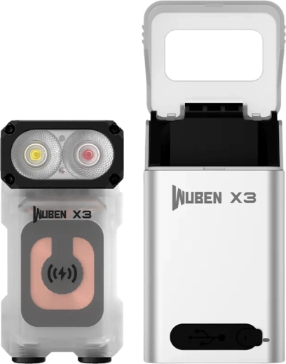 Wuben X3 White lanternă de buzunar 700 lm cu cutie de încărcare wireless din aluminiu, alb