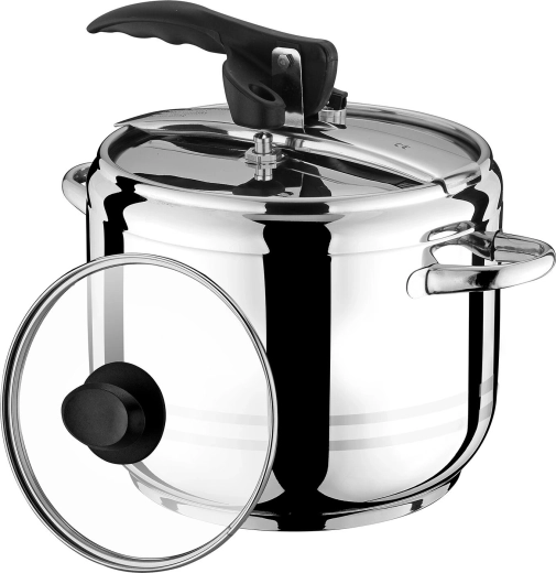 Oală sub presiune 5 l AXIO din oțel inoxidabil cu capac de sticlă