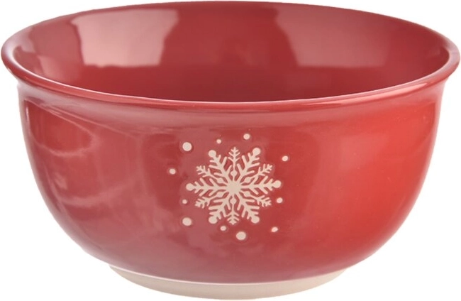 Bol ceramic cu motiv de fulgi de zăpadă, roșu, 570 ml
